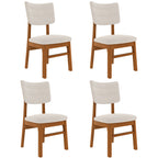 Mid-Century Modern Dining Chairs set of 4 with beige fabric seats and wooden frames, displayed on a white background.