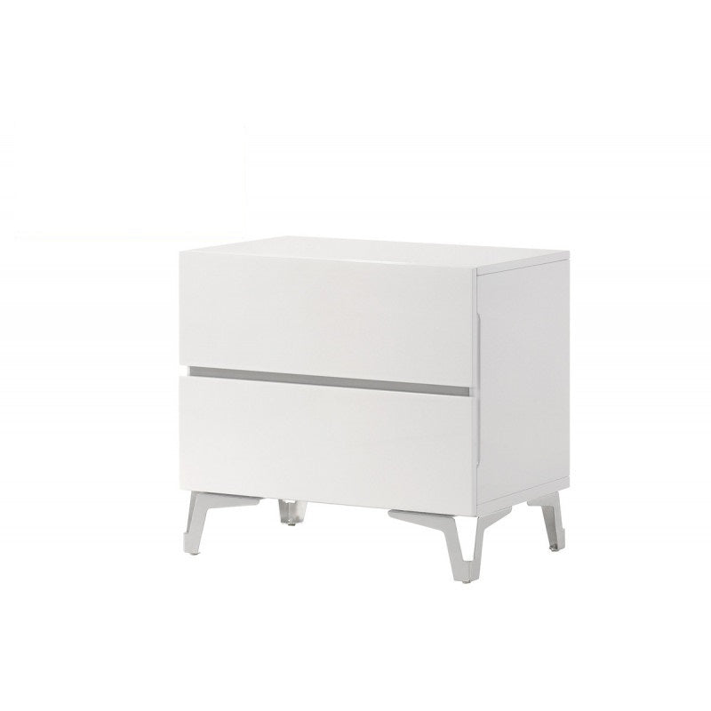 Modern White Lacquer 2-Drawer Nightstand with Acrylic Legs