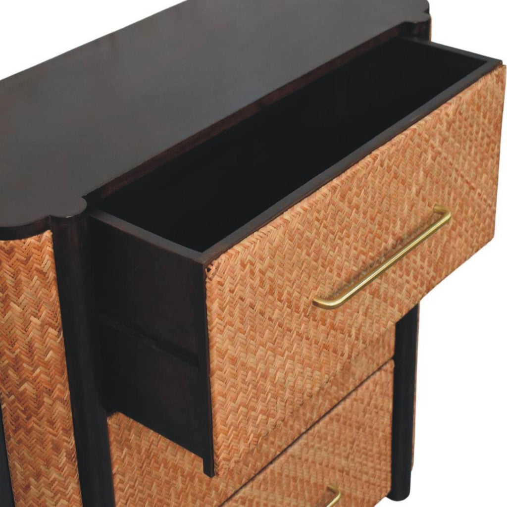 Solid Wood Havana Weave 3 Drawer Chest,Brown.
