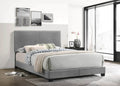 Modern Gray Velvet Queen Bed Frame with Vertical Tufted Headboard