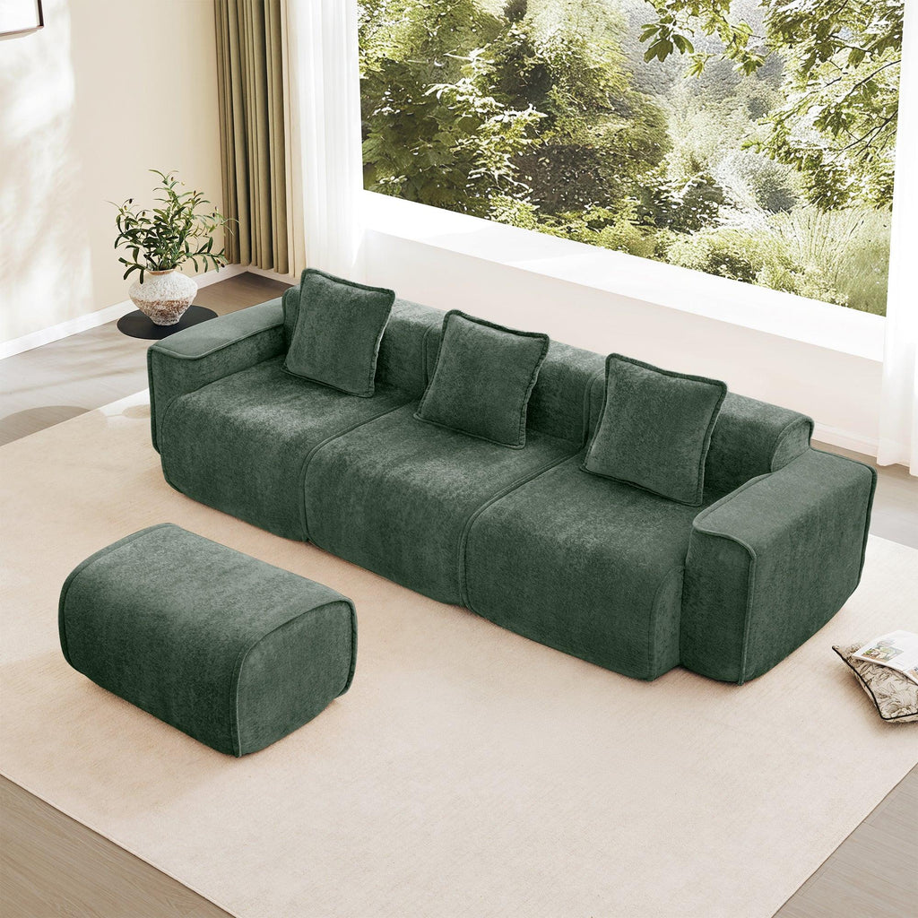 Modular Velvet Sectional Sofa with Ottoman - No Assembly.