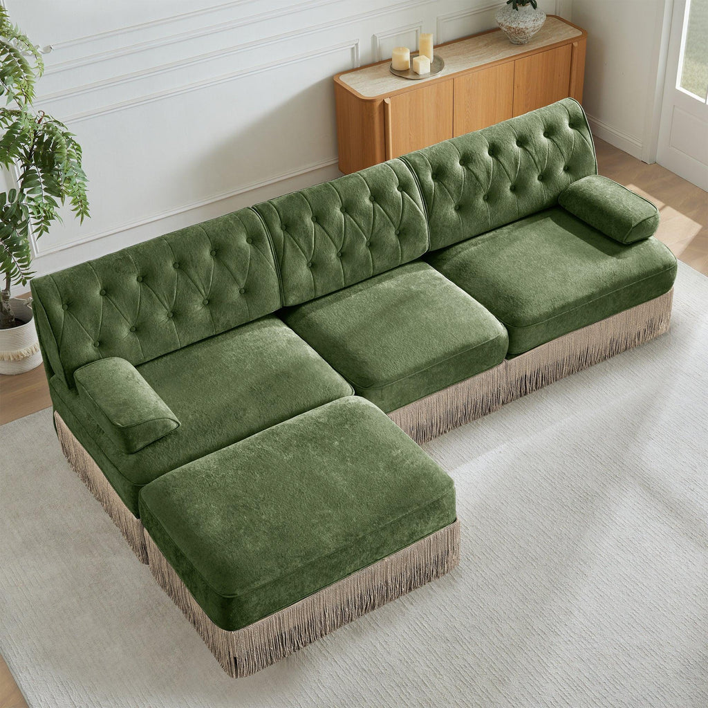 Modular Velvet Sectional Sofa for Living Room - Green.
