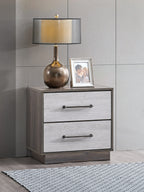 Aberdeen 2-Drawer Large Nightstand in Gray Wood with Metal Handles