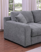 Armrest and cushion detail of light gray chenille sectional sofa. Soft texture and supportive design for everyday comfort.