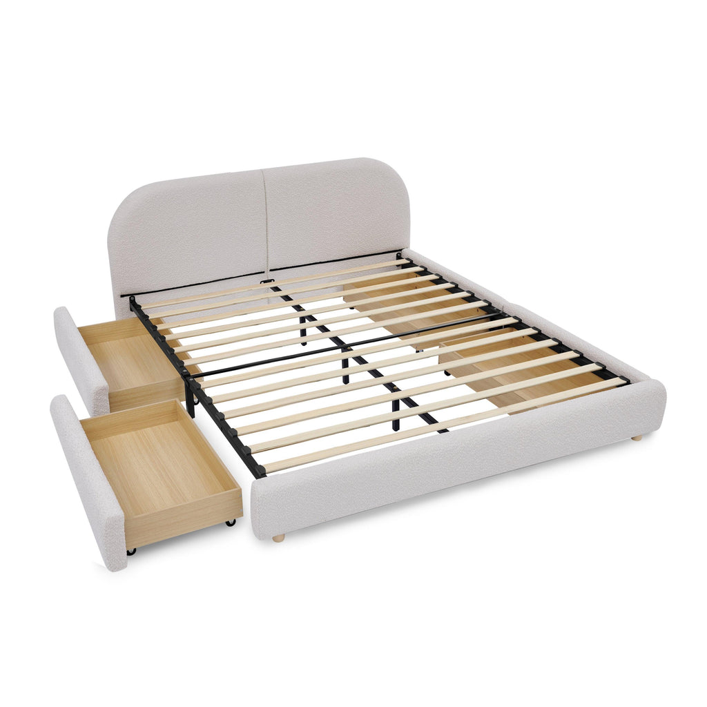 Queen Size Upholstered Bed Frame - Circle Yarn Fabric.