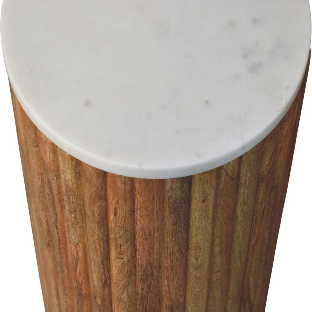 Artisan Solid Wood Fluted Marble Side Table.