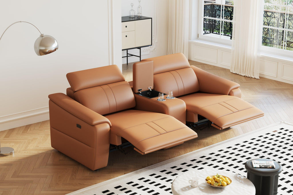3-Piece Modular Leather Sofa with Cup Holders for Comfort.