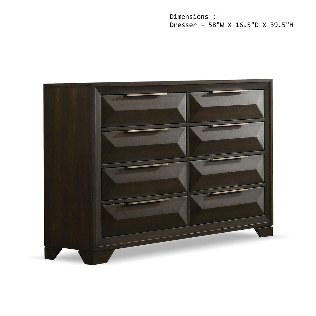 Transitional 8-Drawer Dresser in Espresso for Bedroom Storage.