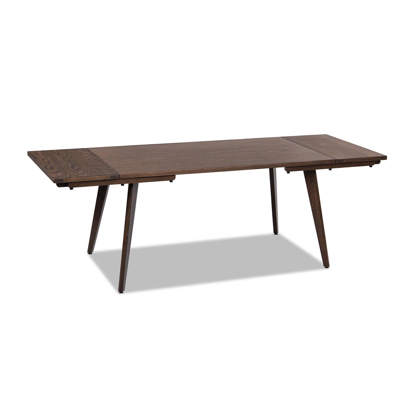 Capri 59-90.5' Solid Oak Wood 6-8 Seat Extendable Leaf Dining Table, Dark Brown Red Oak.