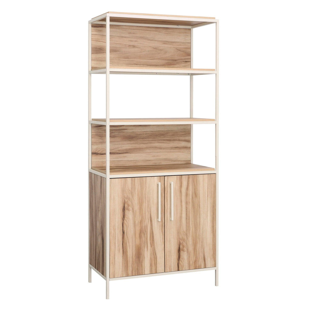 Brown Bookcase with Doors - 5 Shelves for Storage.