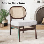 Rattan Accent Chair, Upholstered Living Room Chair with Rattan Back & Wood Frame, Mid-Century Modern Reading Chair for Living Room, Bedroom, Beige.