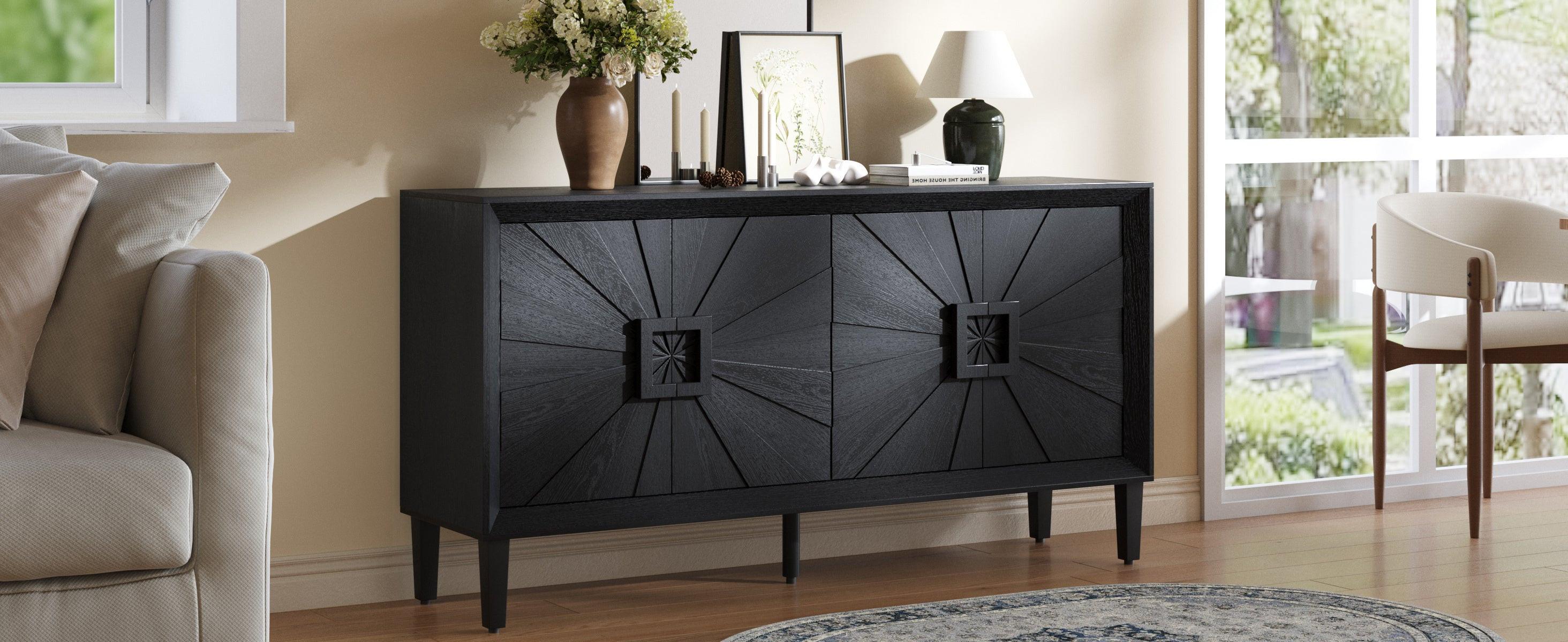 Black Farmhouse Credenza with Sunburst Door Design.