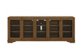 85-Inch Hickory Wood Console Table in Almond with Metal Mesh Doors