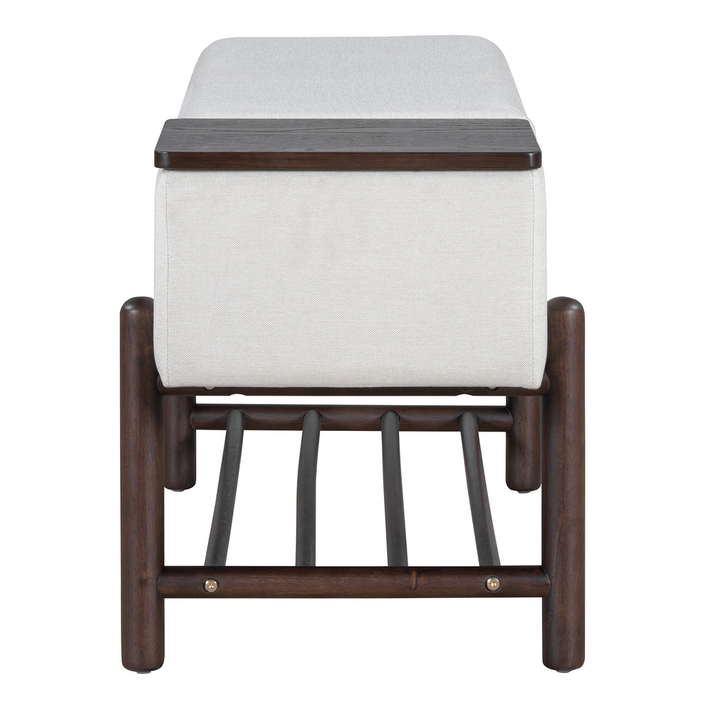 TREXM Farmhouse Upholstered Storage Bench with Hidden Compartment, Modern Entryway Bench for Living Room, Entryway, and Hallways (Espresso)