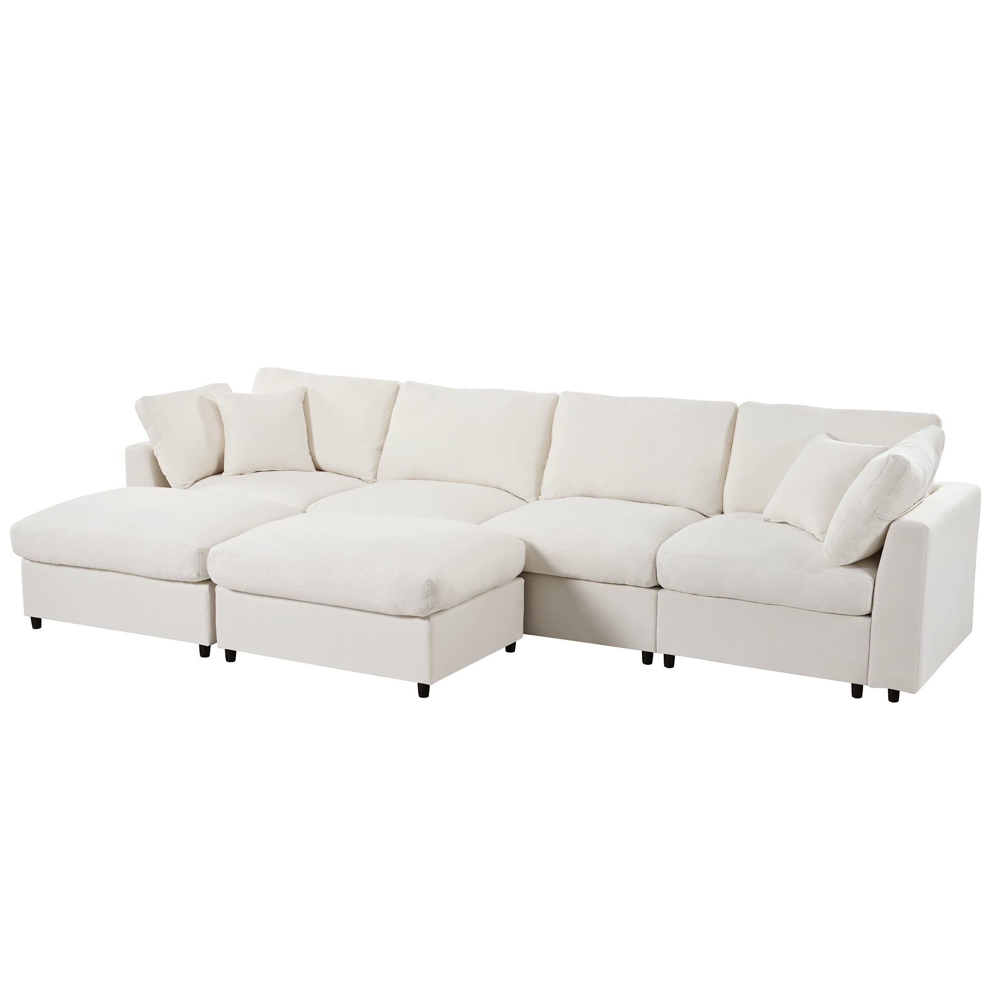U_STYLE sectional sofa in U-shape with 2 ottomans, highlighting its plush design and flexible configuration options.