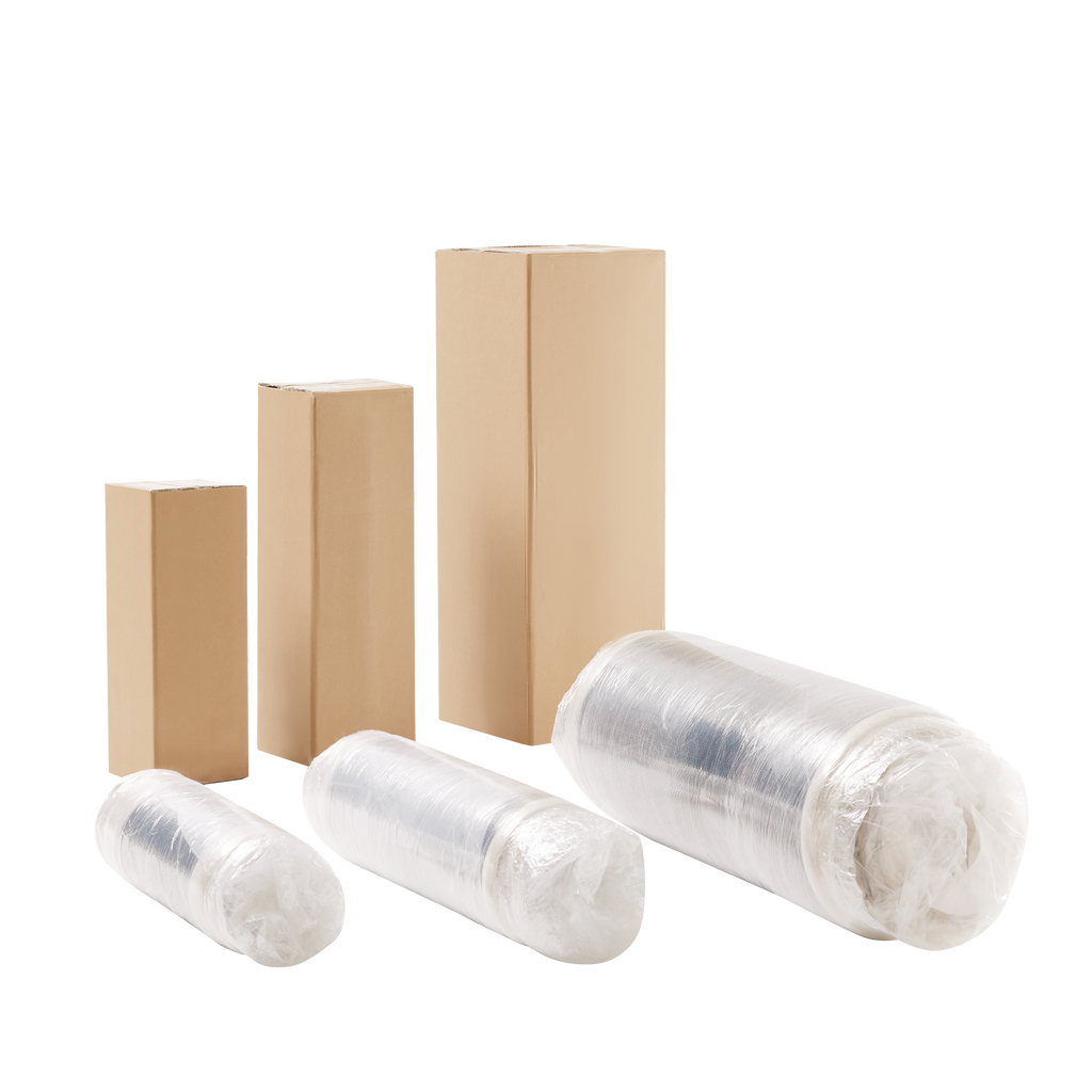 Packaging of Modular Velvet Sectional Sofa - 3-Seat, No Assembly, includes rolled and boxed components for efficient delivery and setup.