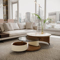 Round Coffee Table Set with Storage and Wheels.