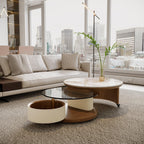Round Coffee Table Set with Storage and Wheels.
