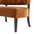 Close-up of Burnt Orange Velvet Bench leg and upholstery, showcasing durable hardwood construction and plush velvet fabric.