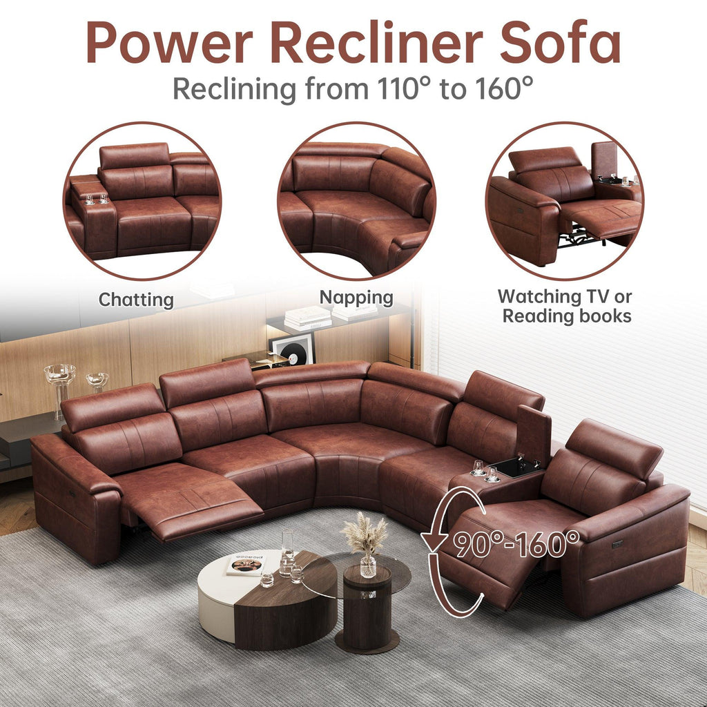 6-Piece Modular Leather Sectional Sofa for Living Room.