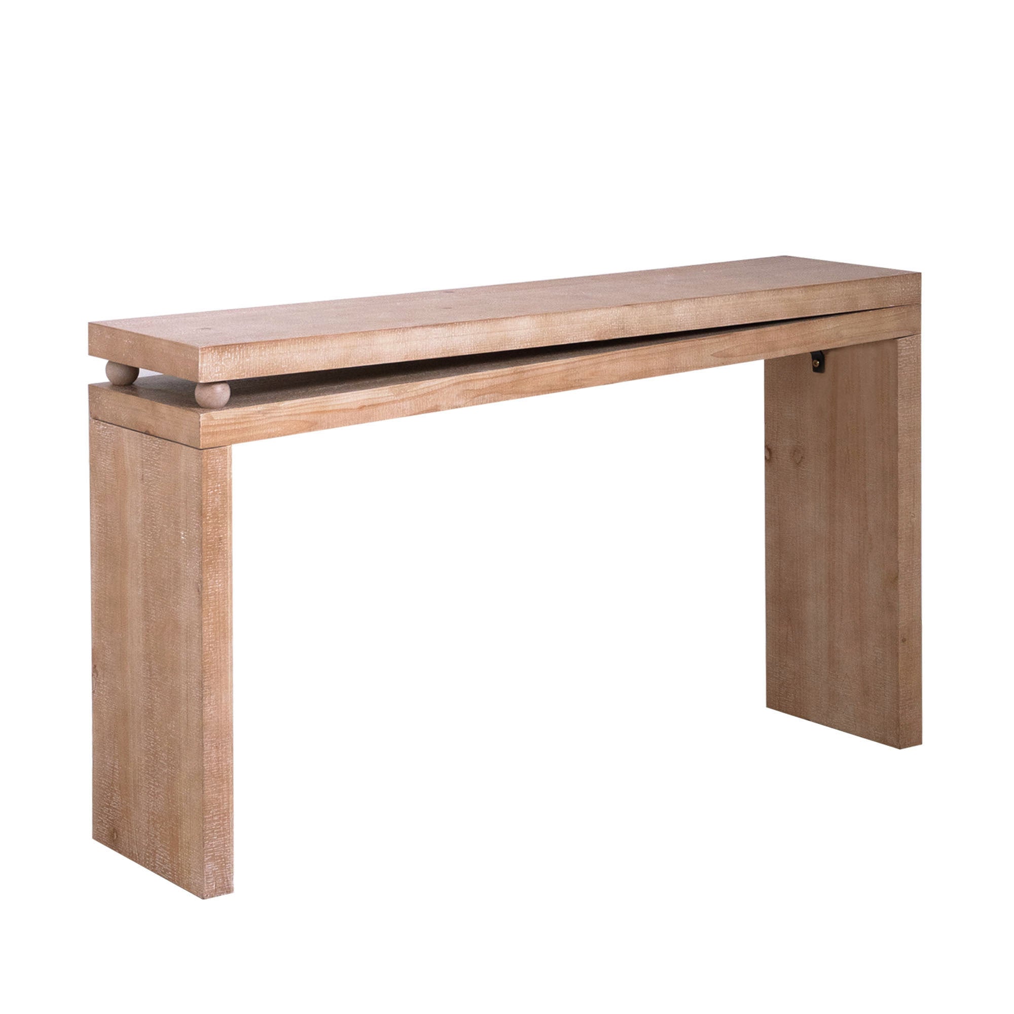 Bead-accented Slim Natural Wood Console Table with clean lines and rustic finish, suitable for small entryways or living rooms.