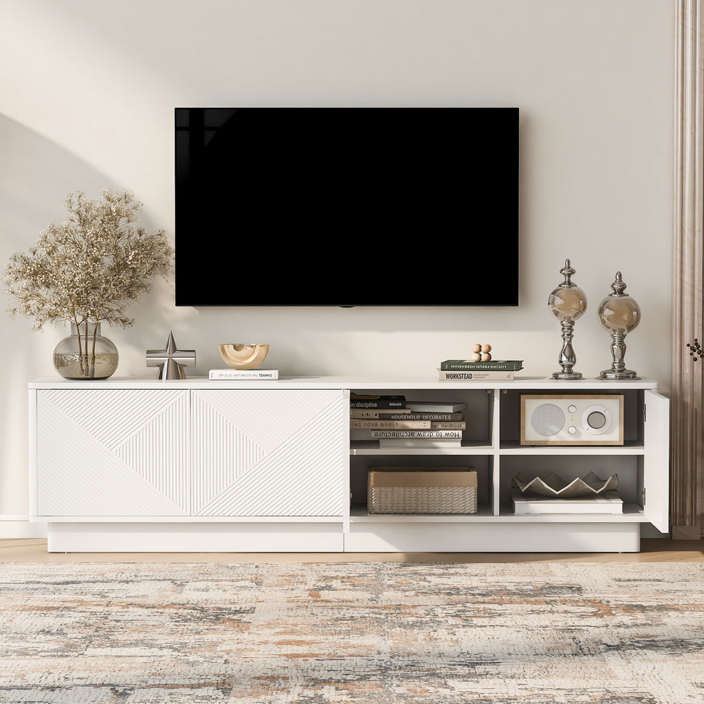 75-Inch White Wave 4-Door Media Console Cabinet with LED Accent