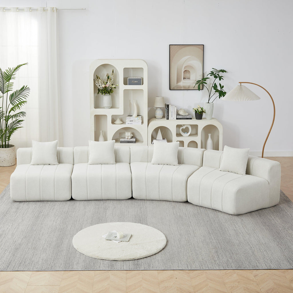 Curved Sectional Sofa with 4 Pillows for Stylish Seating.