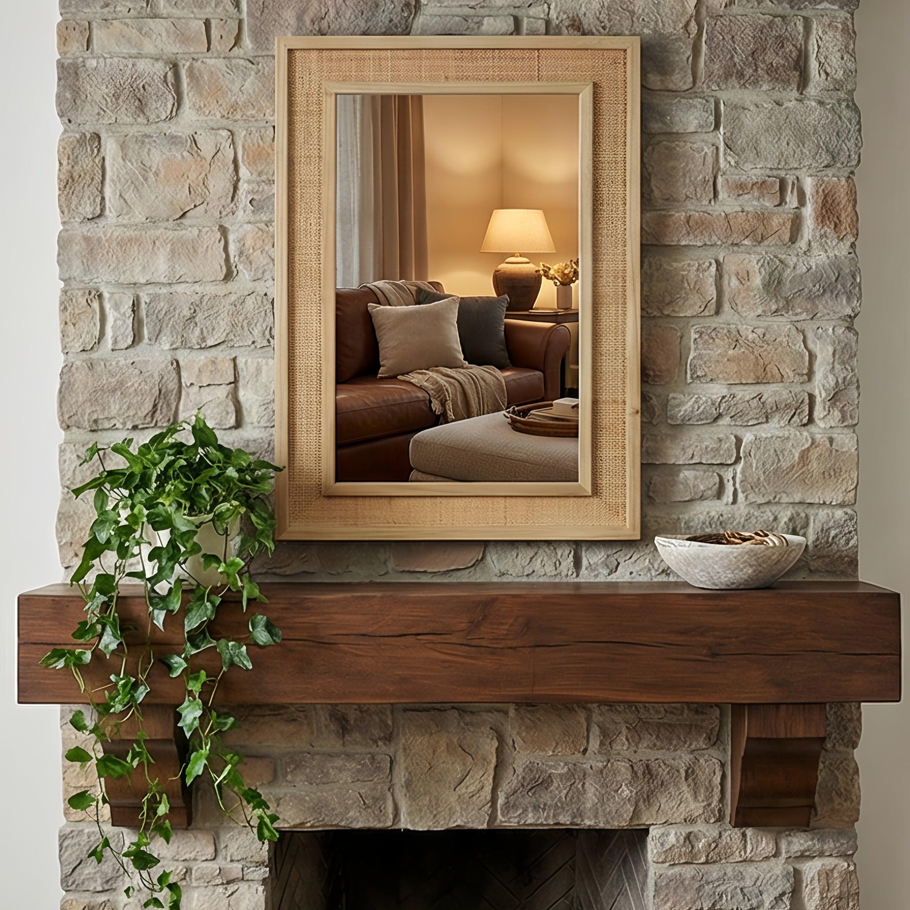 Rattan Solid Wood Frame Mirror for Home Decor.