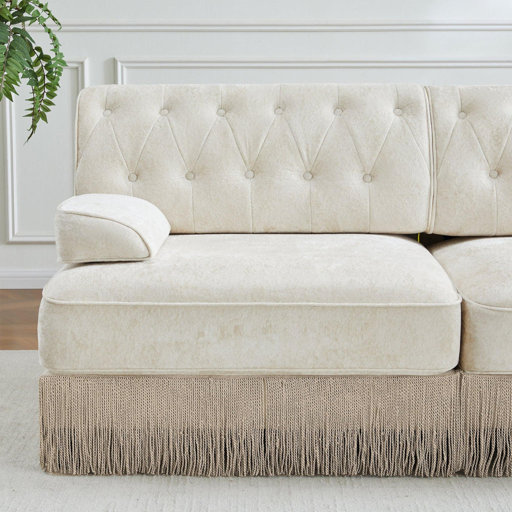 Pet-Friendly Velvet Sofa with Tassel Skirt Design.