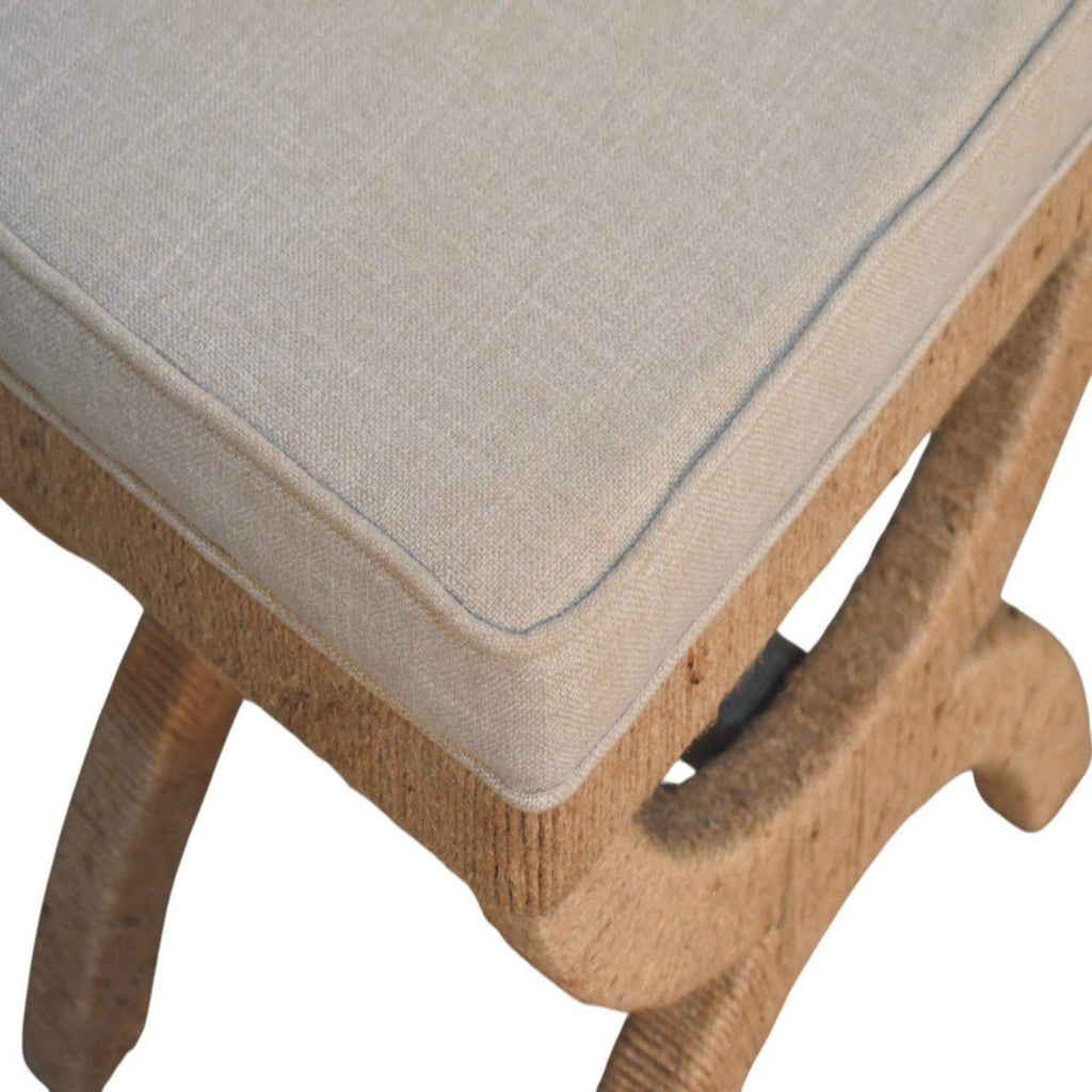 Solid Wood Bench with Rattan Arch Design.