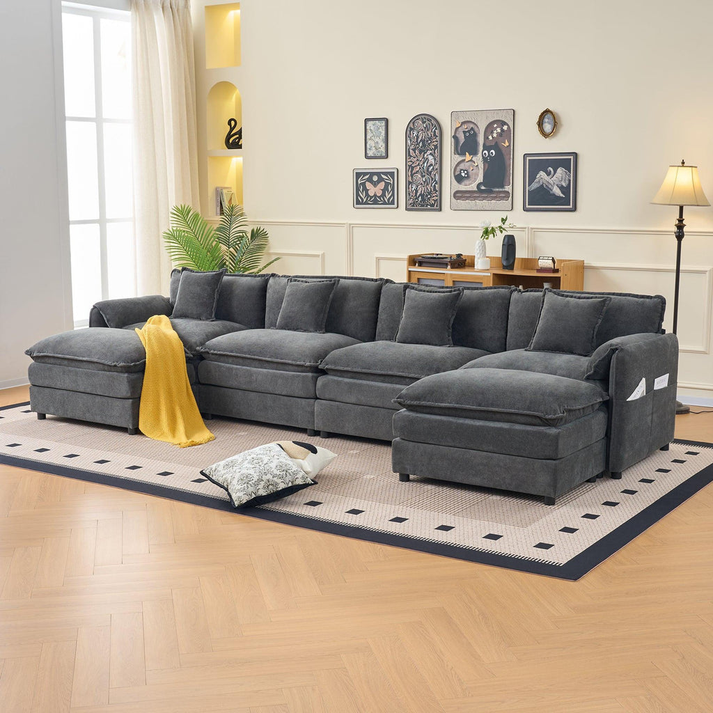 Modular Sectional Sofa Grey - Comfy 4-Seater Couch Set.