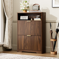 Shoe Storage Cabinet for Entryway with Flip Drawers - Walnut