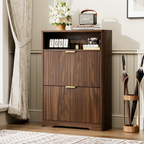 Shoe Storage Cabinet for Entryway with Flip Drawers - Walnut