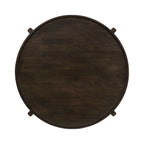 Top view of Round Solid Wood Coffee Table in dark brown, highlighting its smooth circular surface and rich wood grain.