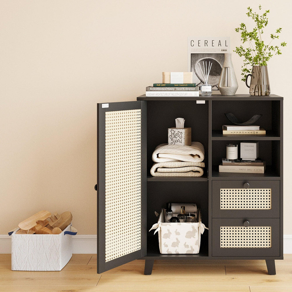 Rattan Buffet Cabinet with Drawers for Living Room & Kitchen.