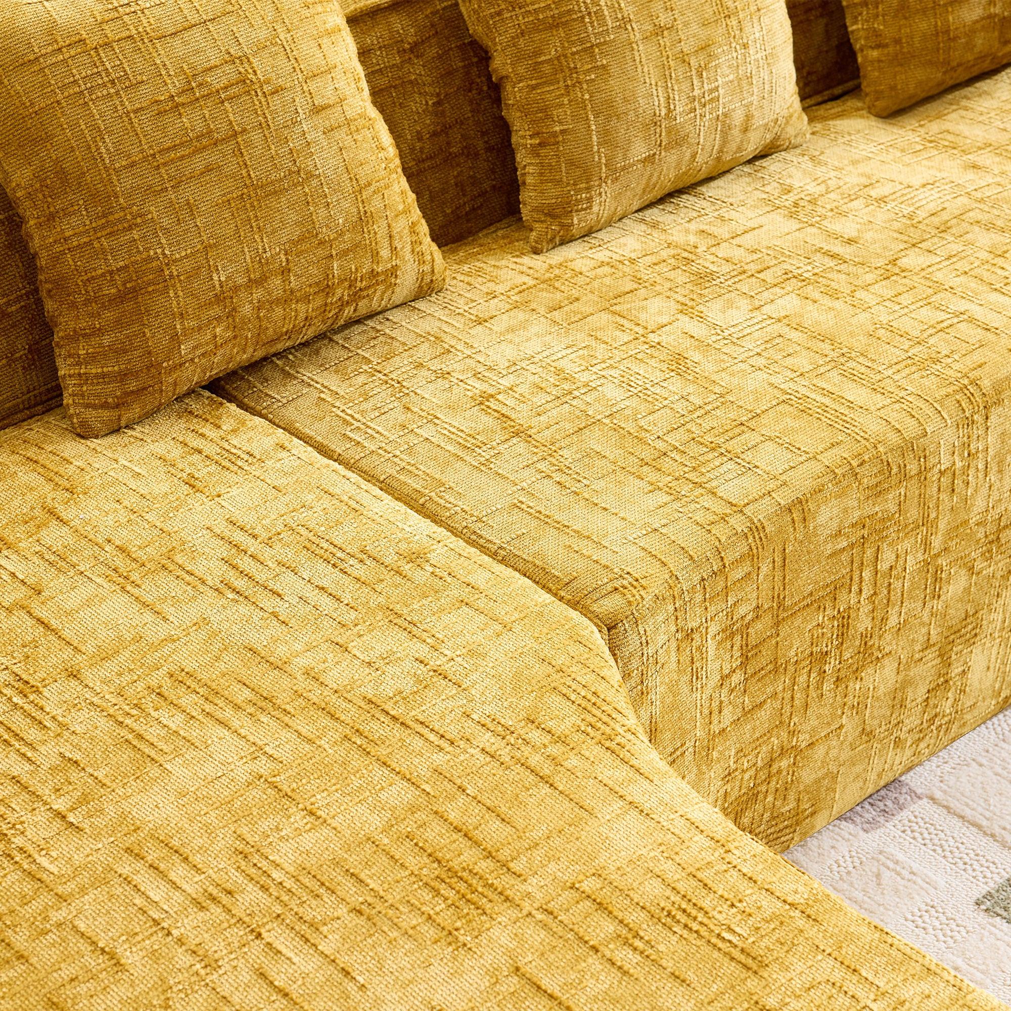 Yellow Chenille L-Shaped Sofa with Comfort and Style.