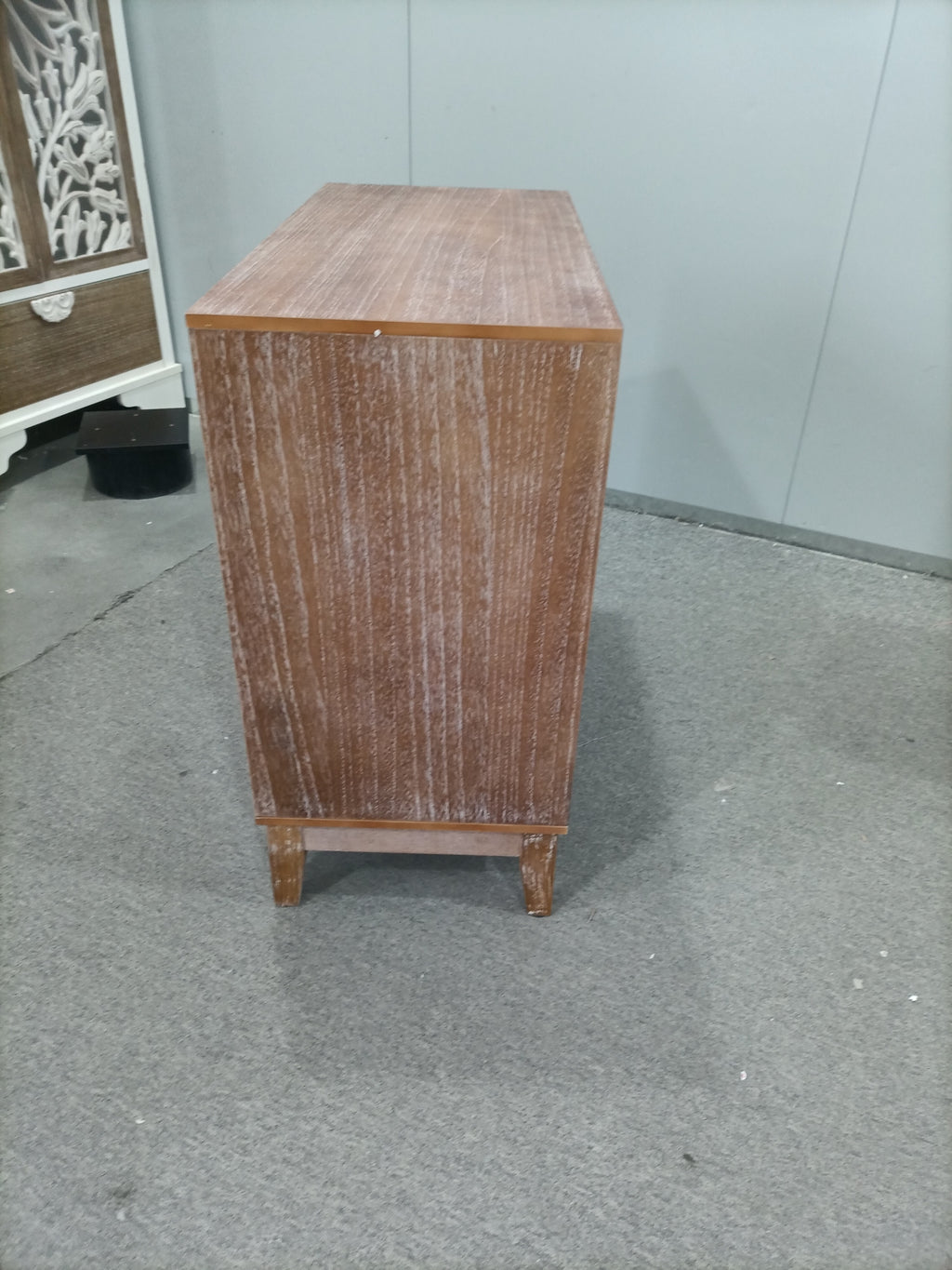 Geometric Sideboard Tangerine Walnut - 31.5" Storage Unit side view showing wood grain texture and compact depth for small spaces.