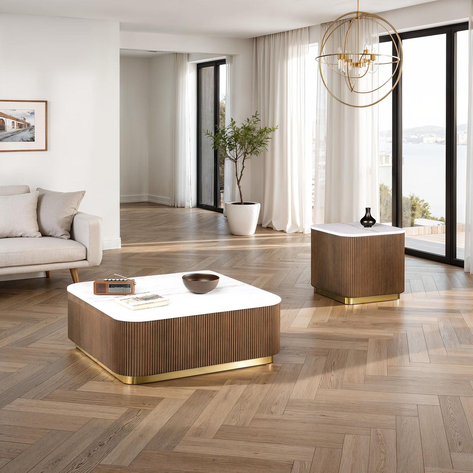 Modern Living Room Table Set with Marble Top.