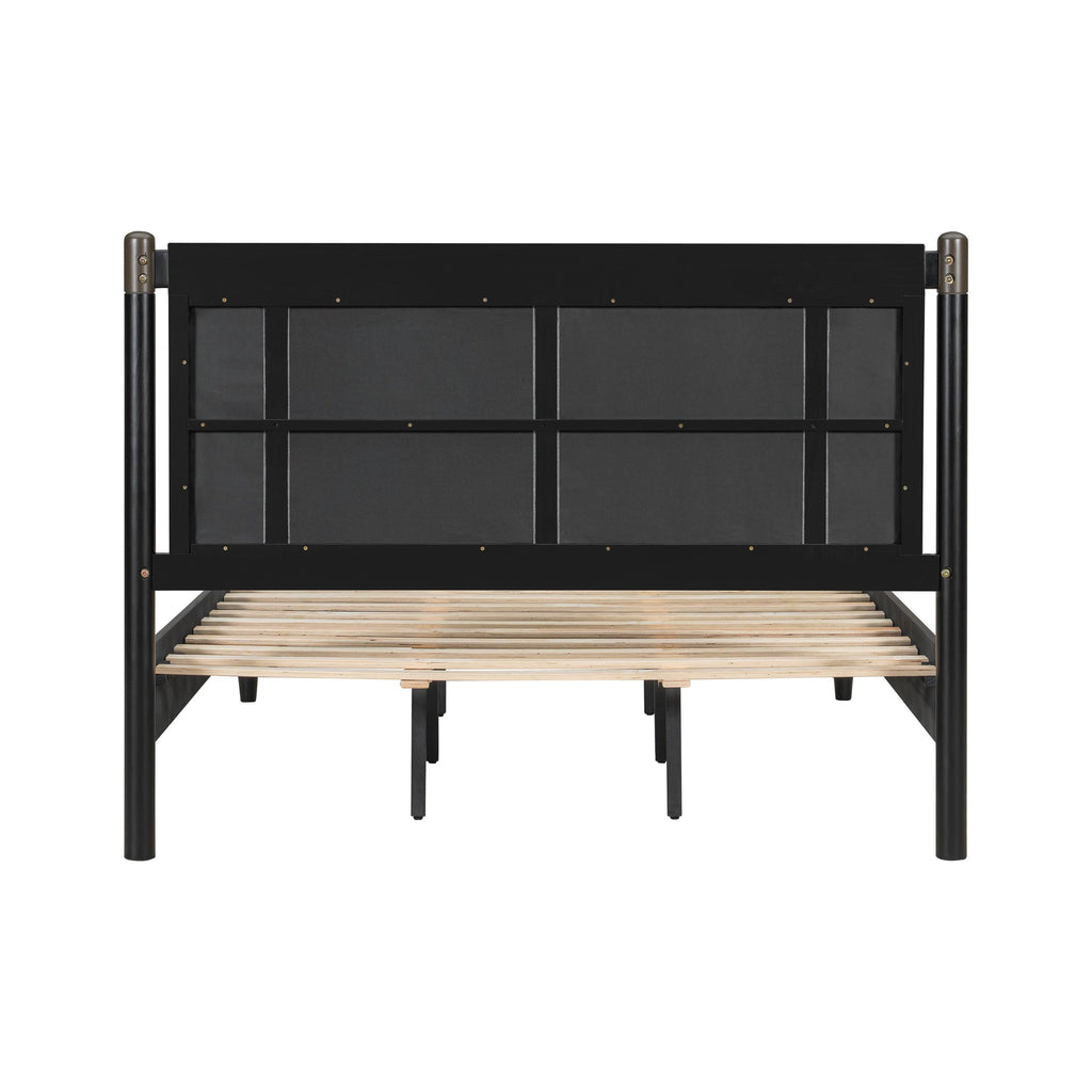 Solid Wood Queen Bed - Heavy Duty, Support 500 lbs - Black Headboard.