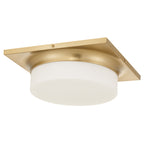 Side angle of Antique Brass LED Flush Mount Light Fixture highlighting its sleek square design and warm brass tone.