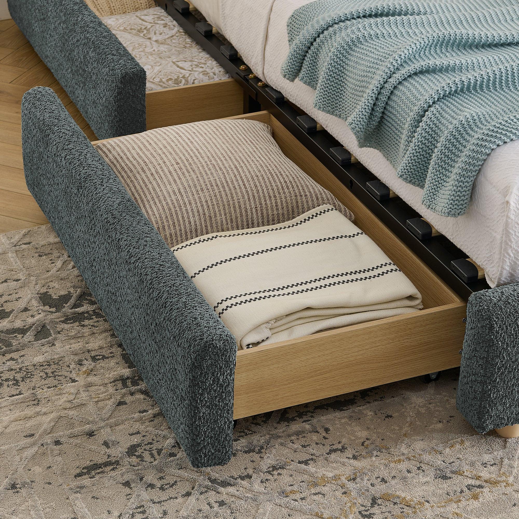 King Size Upholstered Bed Frame with Storage and Headboard.