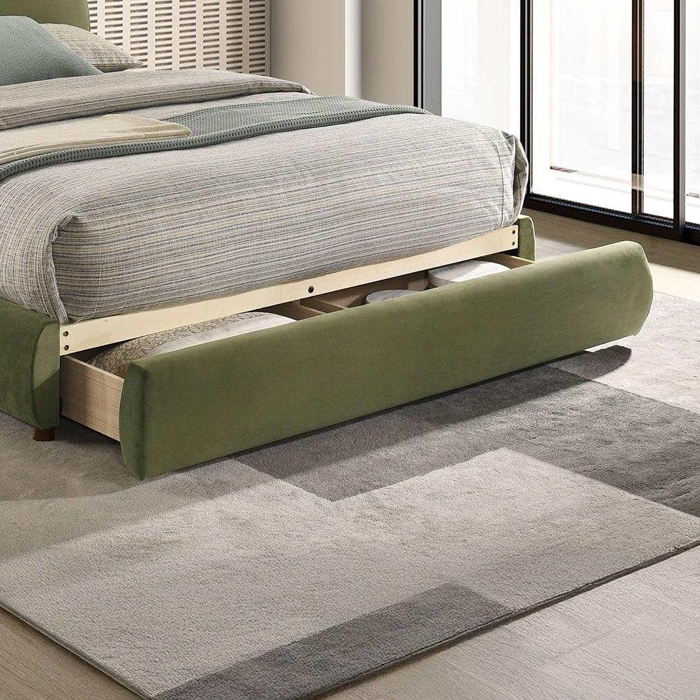 Olive Green Velvet King Bed with Storage.