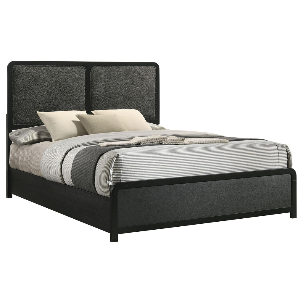 Burton Black Upholstered Queen Bed - Modern Design.