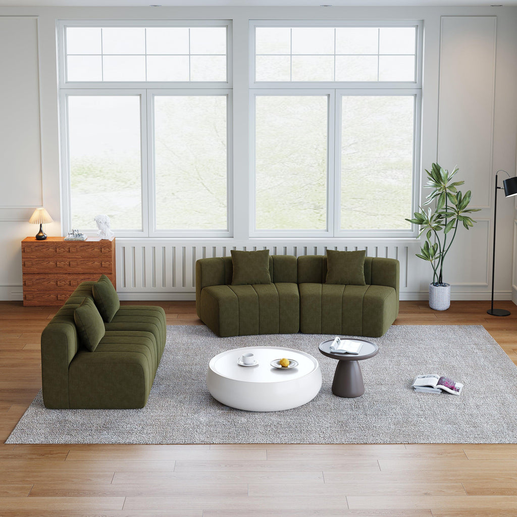 Curved Sectional Sofa with 4 Pillows for Comfortable Seating.