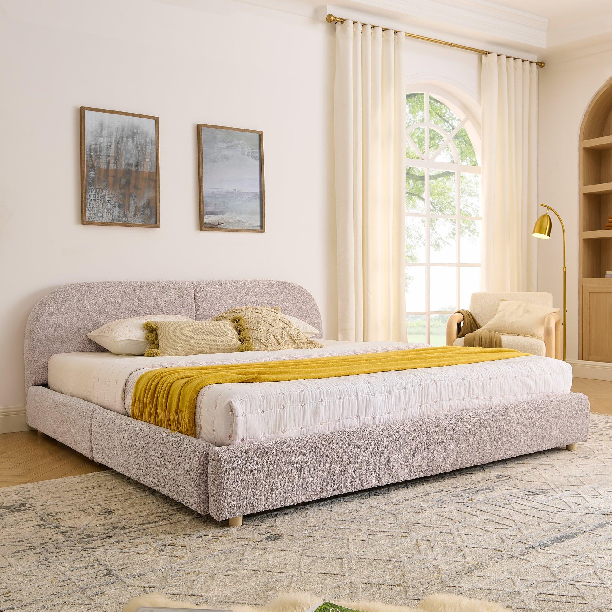 King Size Upholstered Bed Frame with Curved Headboard.
