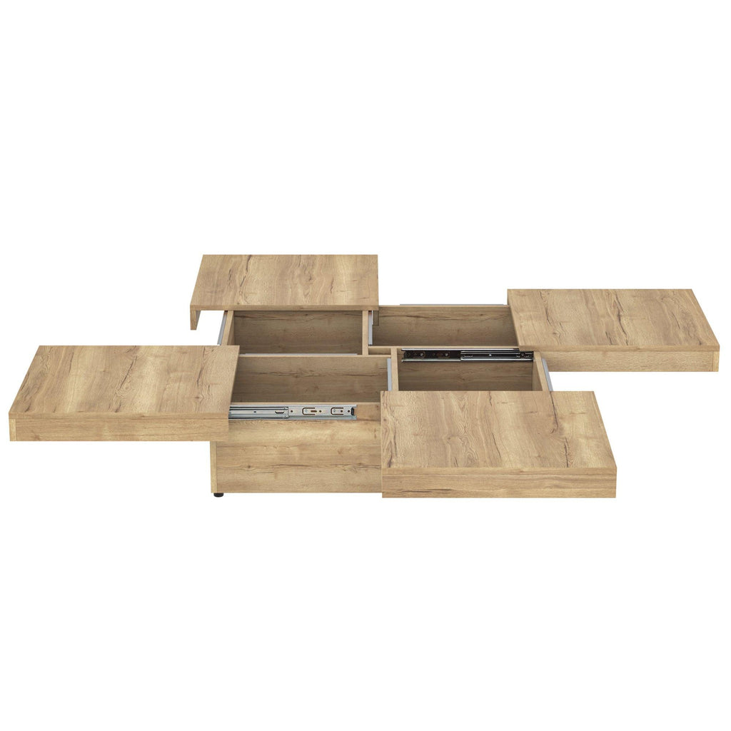 Sliding Top Coffee Table with Storage in Natural Wood Grain.