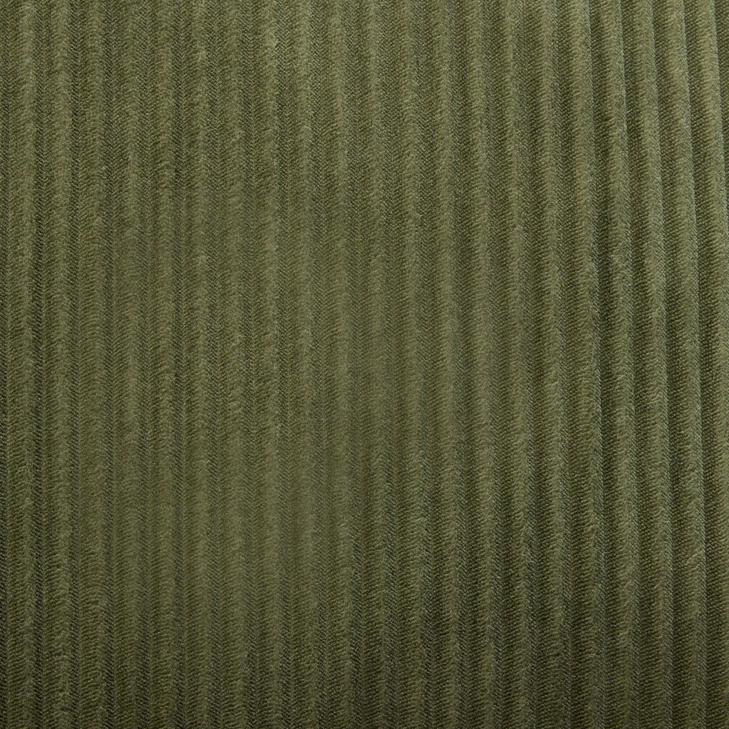 Green Corduroy Sofa with Cushions and Pillows.