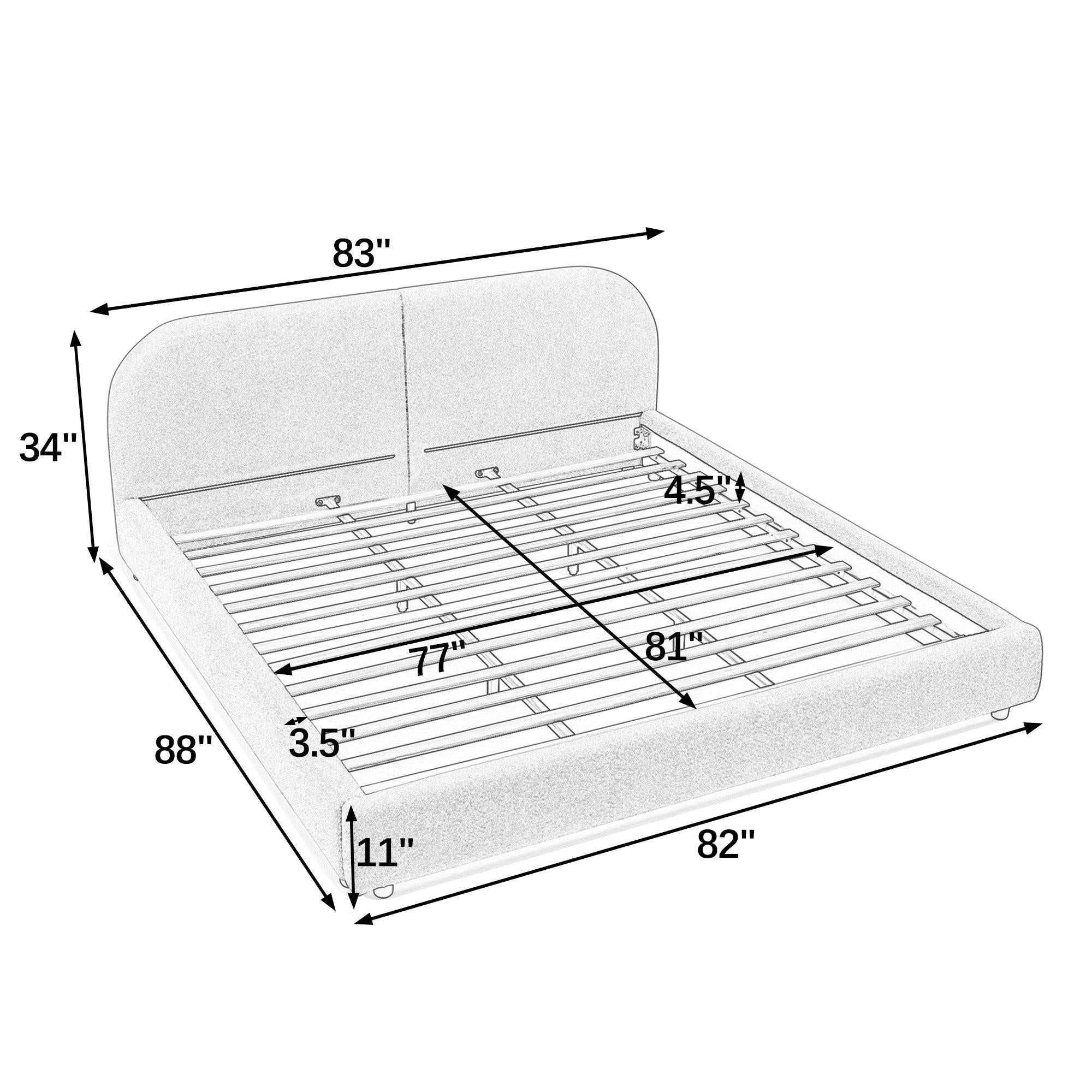 King Size Upholstered Bed Frame with Curved Headboard.