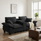 Modern Black Chenille L-Shape Cloud Sofa with Storage & USB Port