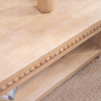 Modern Wood Coffee Table with Beaded Trim – 47 Rectangular Coffee Table with Open Storage Shelf, Light Natural Finish – Farmhouse & Coastal Living Room Furniture.